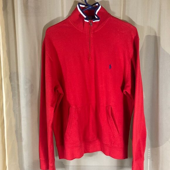 Polo By Ralph Lauren 💯 Cotton Men’s Sweater Pullover Red 1/4 Zip - Picture 2 of 16